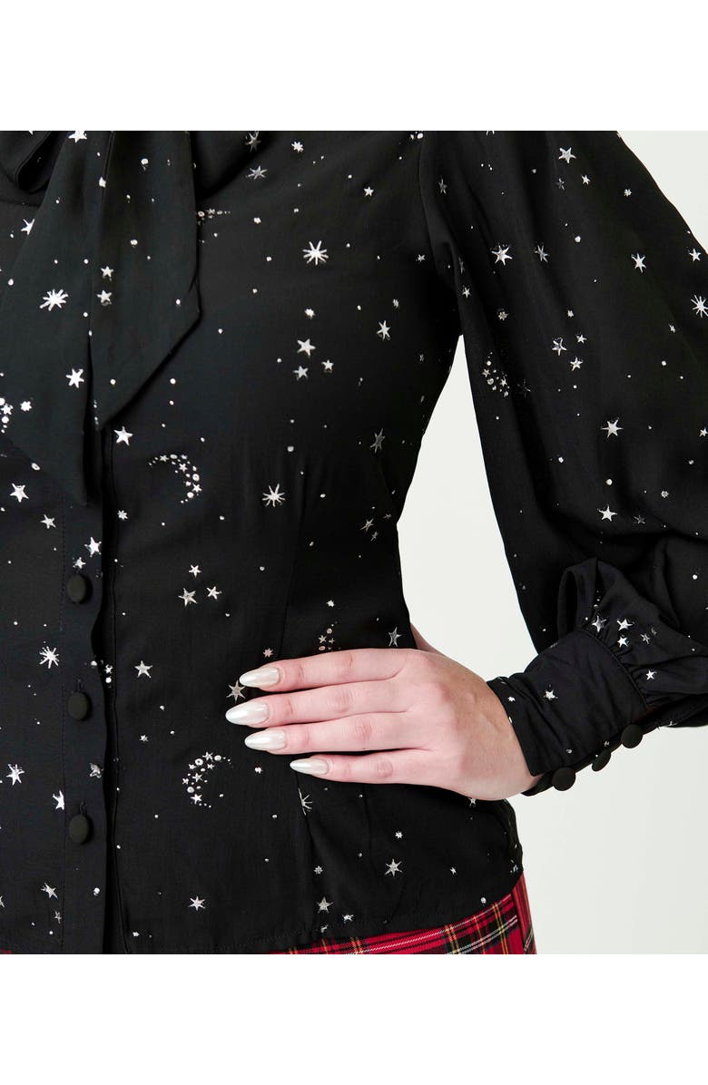 Unique Vintage Long Sleeve Neck Tie Gwen Blouse, Alternate, color, Black Celestial