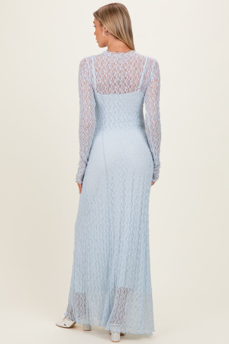 Lace Mock Neck Long Sleeve Maxi Dress, Alternate, color, Light Blue