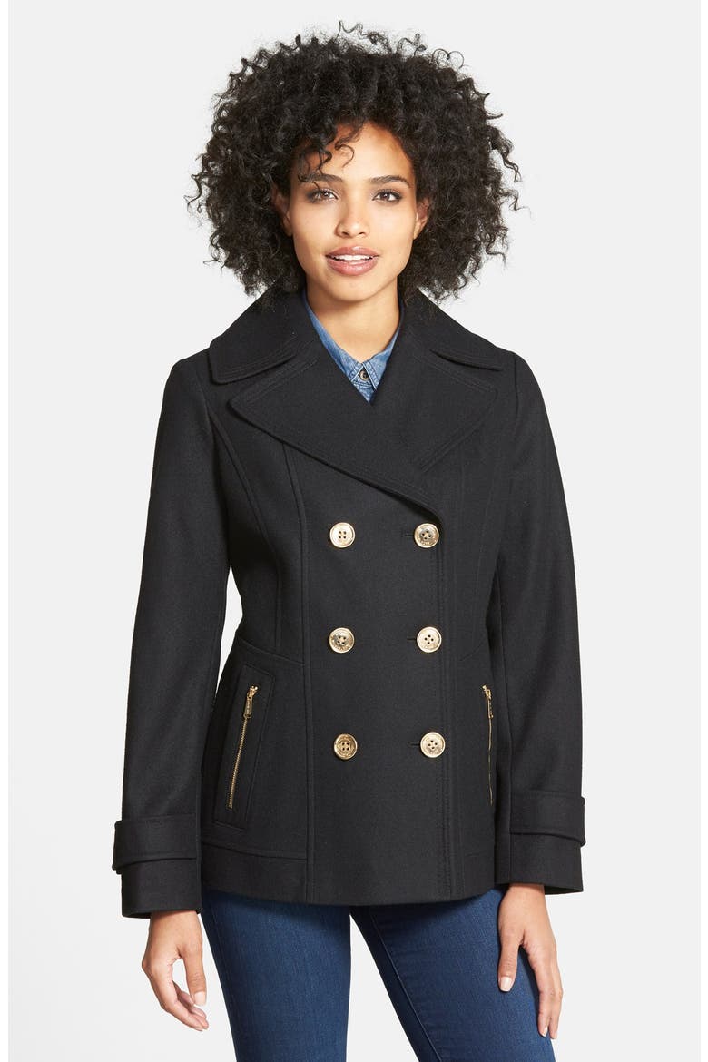 Wool Blend Peacoat, Main, color, BLACK