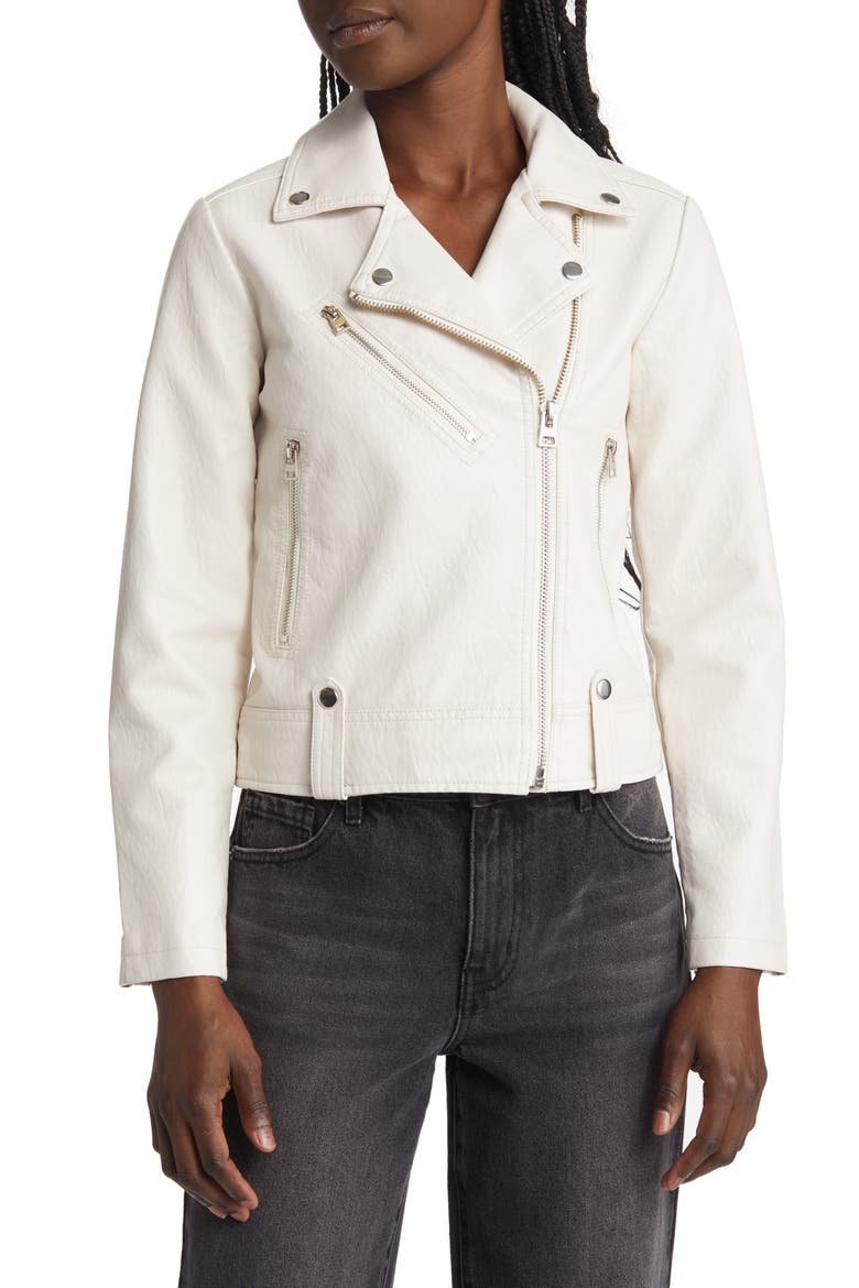 Faux Leather Biker Jacket, Alternate, color, CREAM