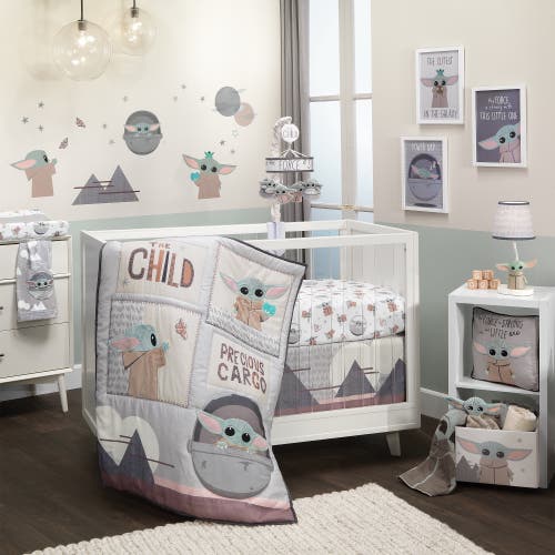 Lambs & Ivy Star Wars Mandalorian The Child/baby Yoda Fleece Baby Blanket In Gray