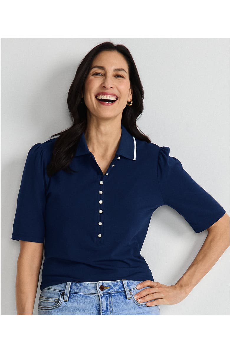 Lands' End Elbow Sleeve Lightweight Jersey Embellished Polo, Alternate, color,