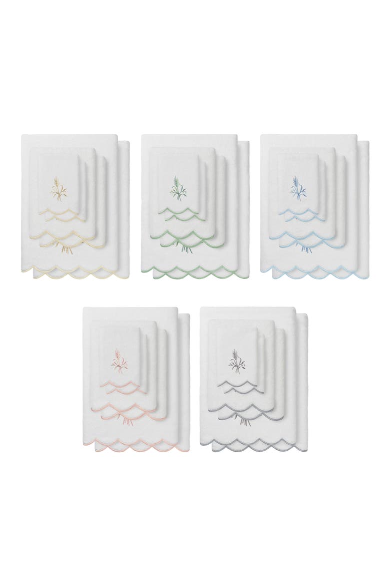 WHITNEY SCALLOP 6PC Embroidered Turkish Cotton Towel Set, Alternate, color, WHITE/ GRAY