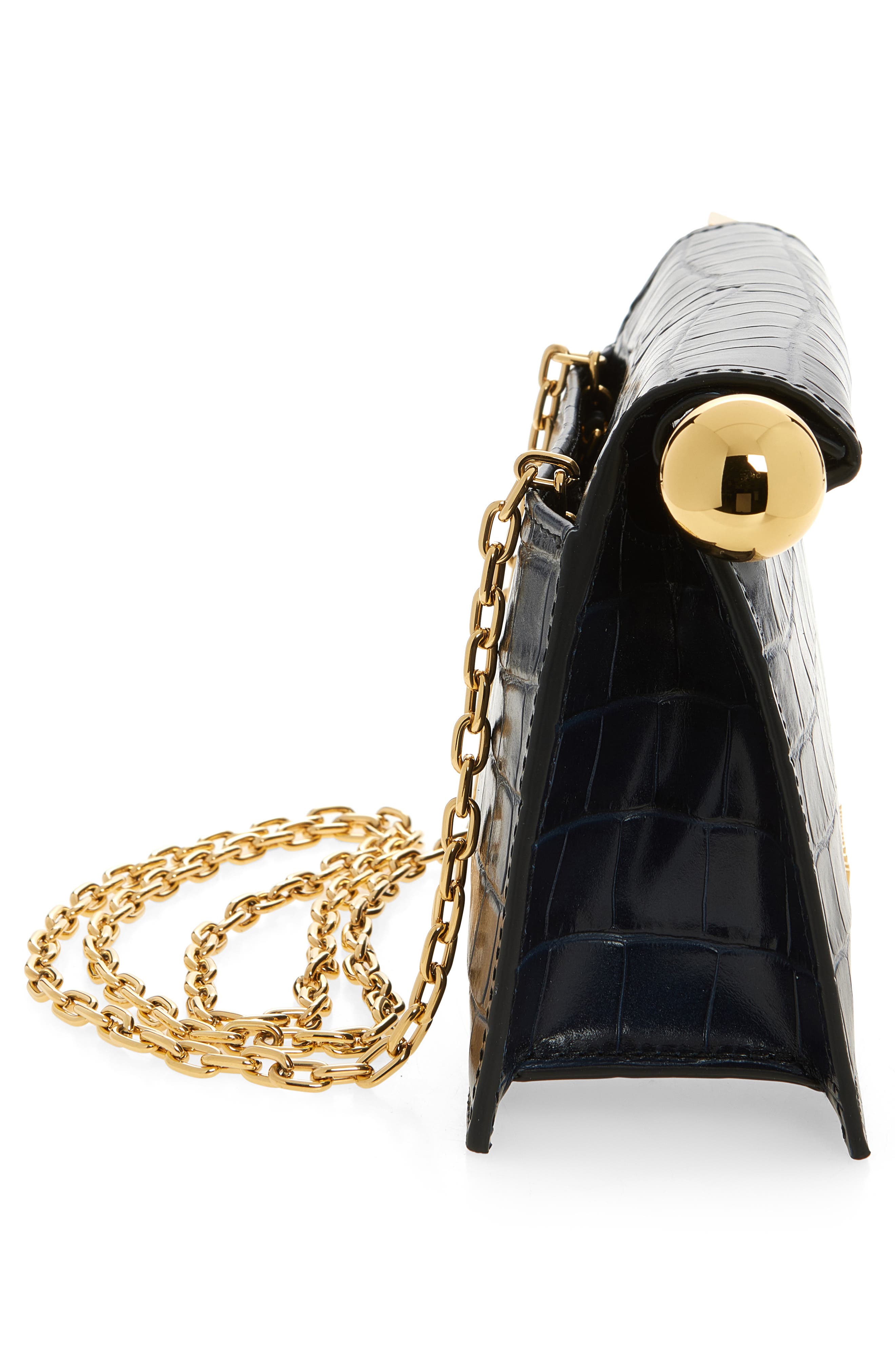 Jacquemus La Pochette Rond Carré Croc Embossed Leather Clutch, Alternate, color, Dark Navy 390