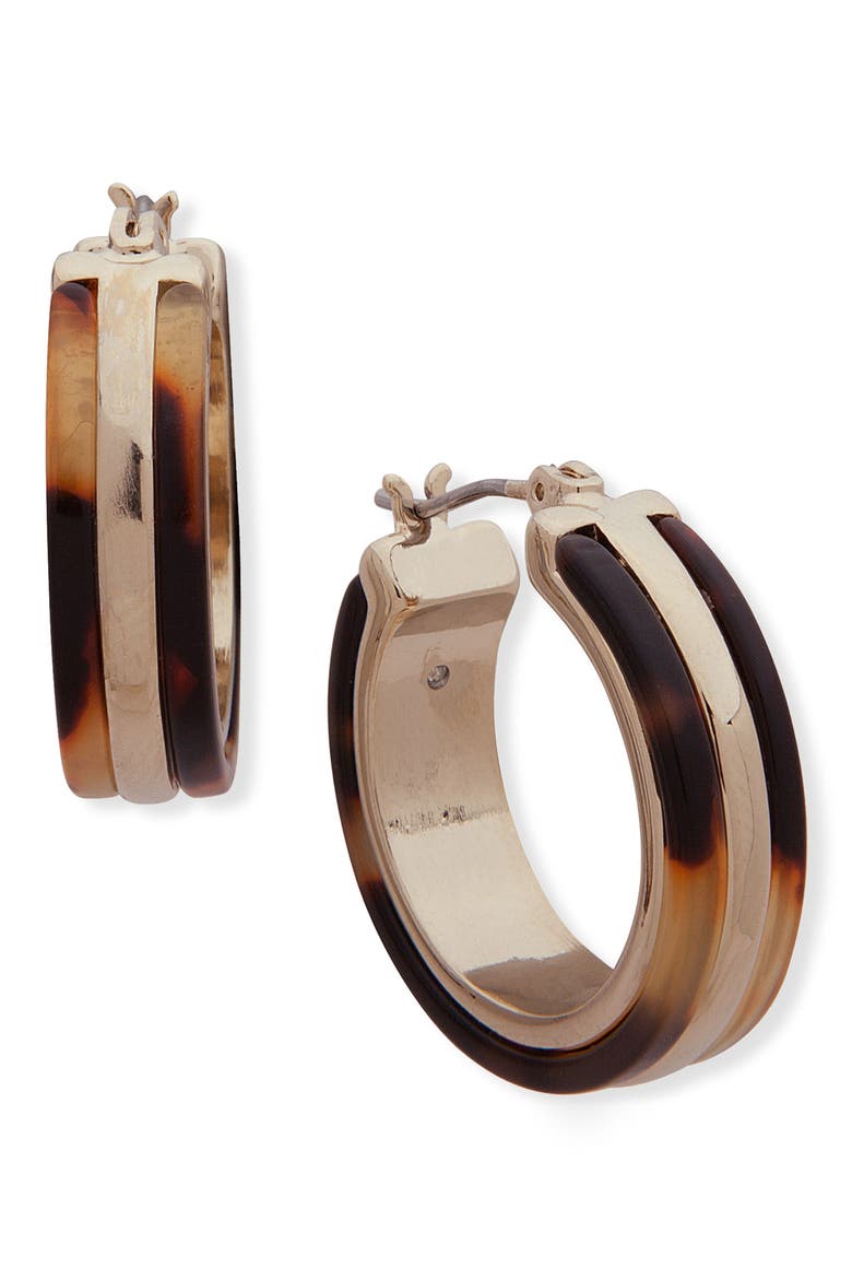Stripe Tortoise Pattern Hoop Earrings, Main, color, BROWN