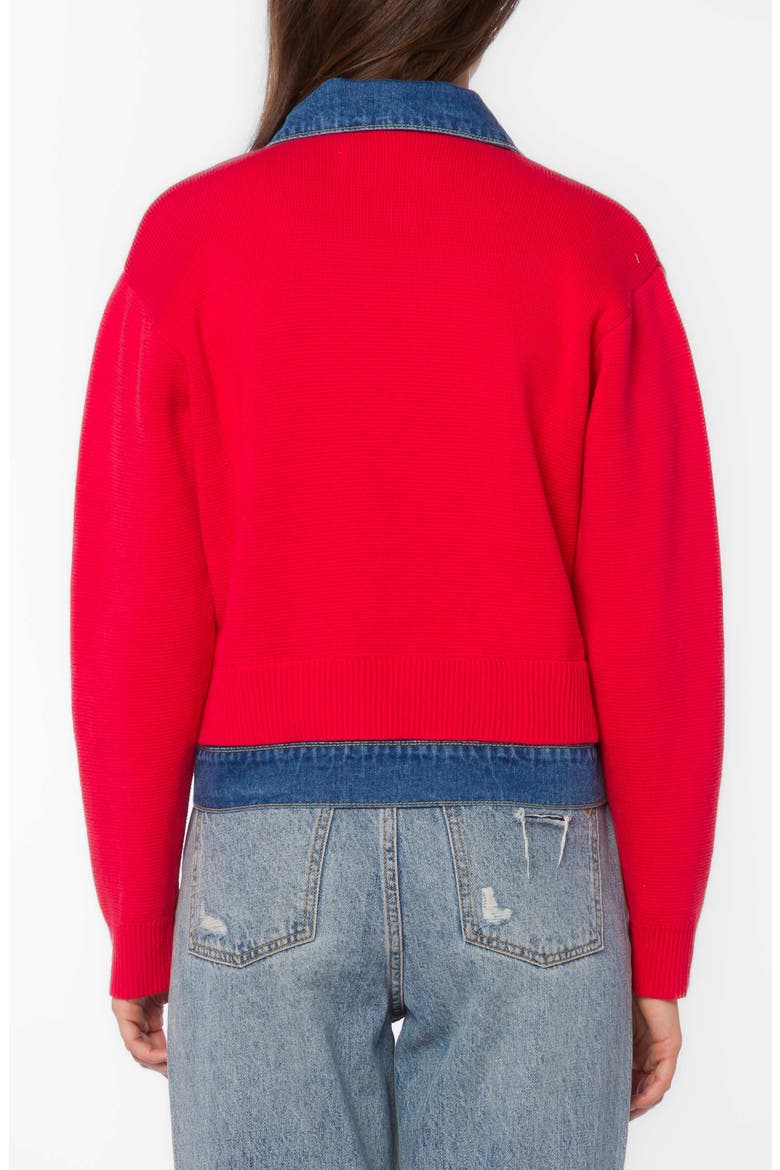 Amerie Cardigan with Denim Trim, Alternate, color, RED CRUSH/ DENIM
