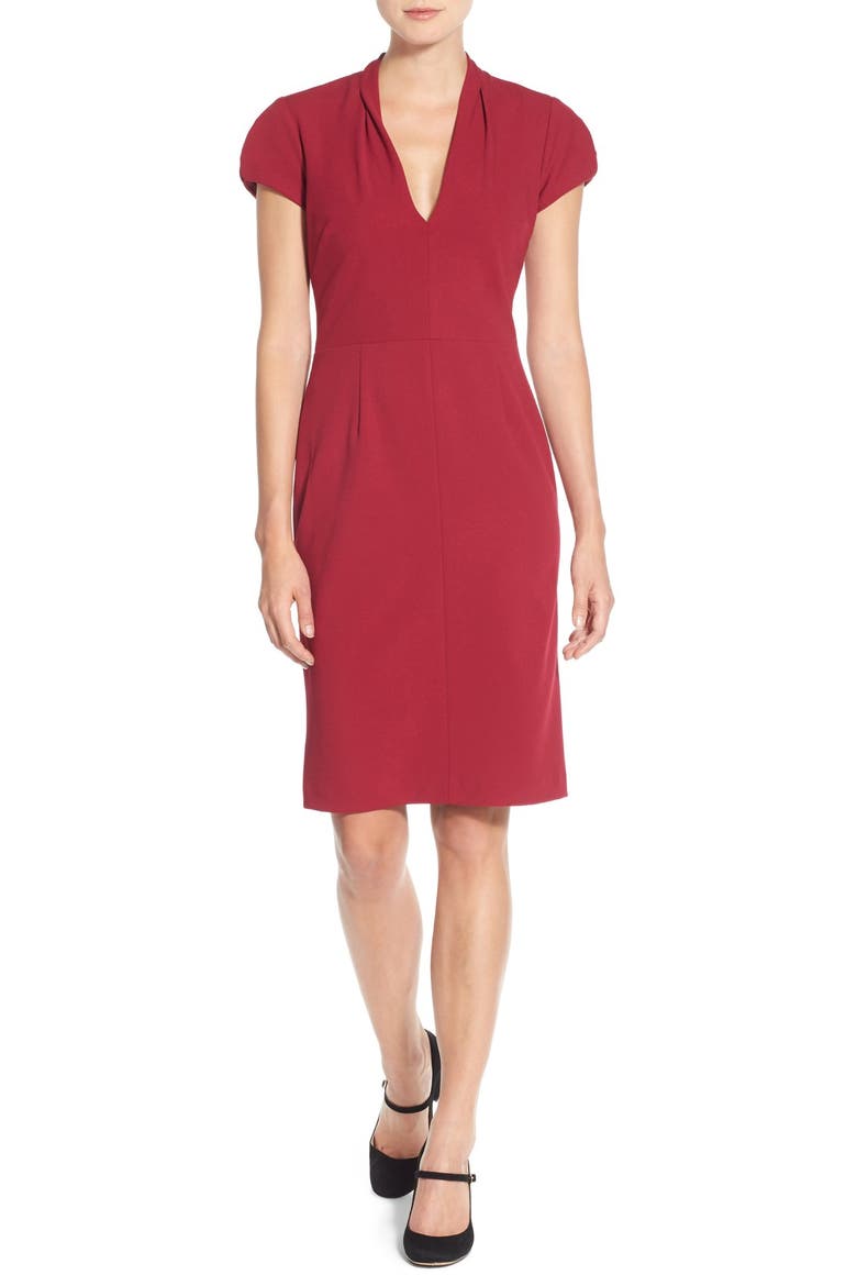 Puffed Sleeve Scuba Sheath Dress, Alternate, color, RUBY