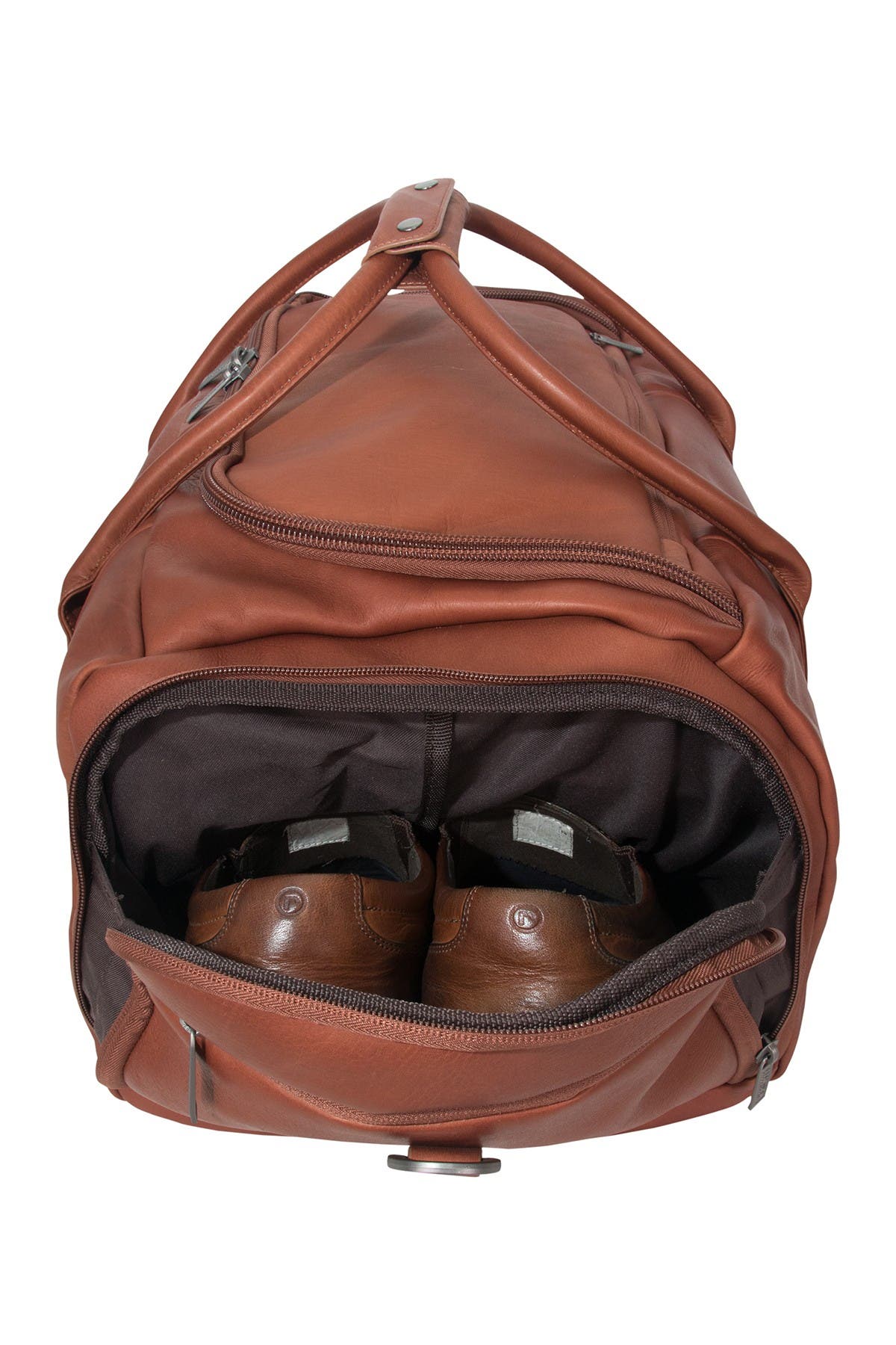 Kenneth Cole Colombian Leather Top Zip Duffel Bag, Alternate, color, Cognac