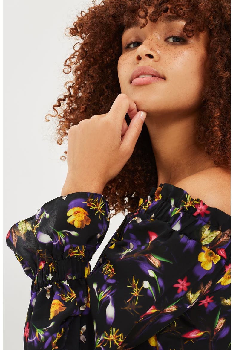 Floral Tie Sleeve Off-the-Shoulder Top, Alternate, color, BLACK MULTI
