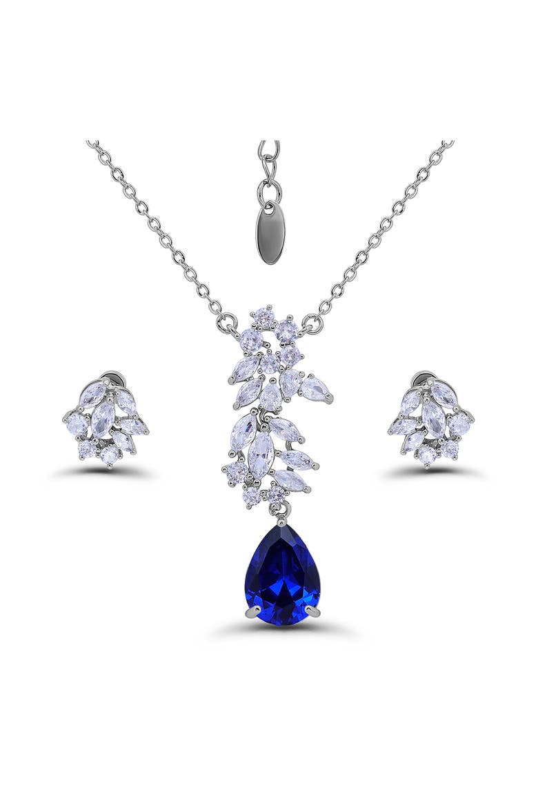 Pear Cluster Pendant Necklace & Drop Earrings Set, Main, color, SILVER/ BLUE