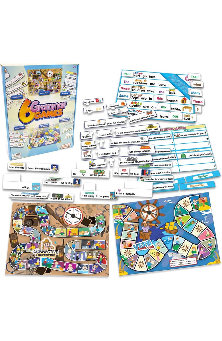 Junior Learning 6 Grammar Games, Language Arts Board Game for Ages 7-9, Grade 2-3, Main, color, Multicolored