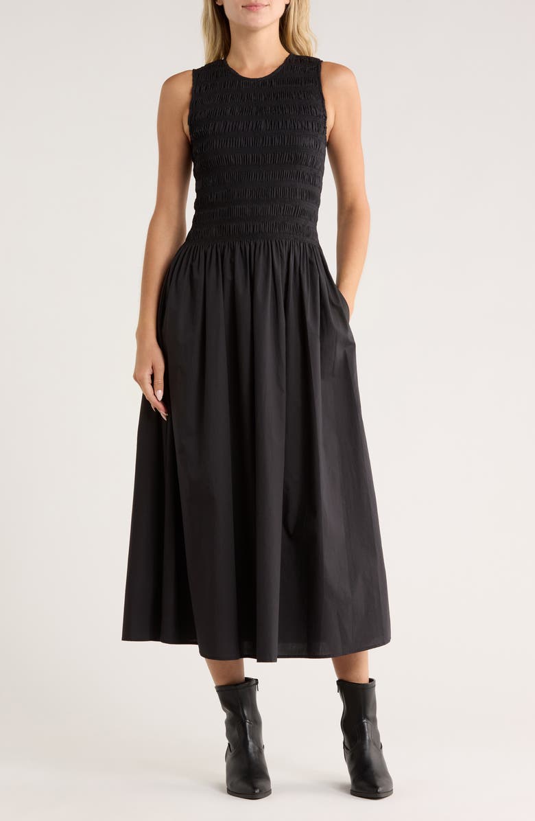 rag & bone Lane Sleeveless Smocked Cotton Maxi Dress, Main, color, Black