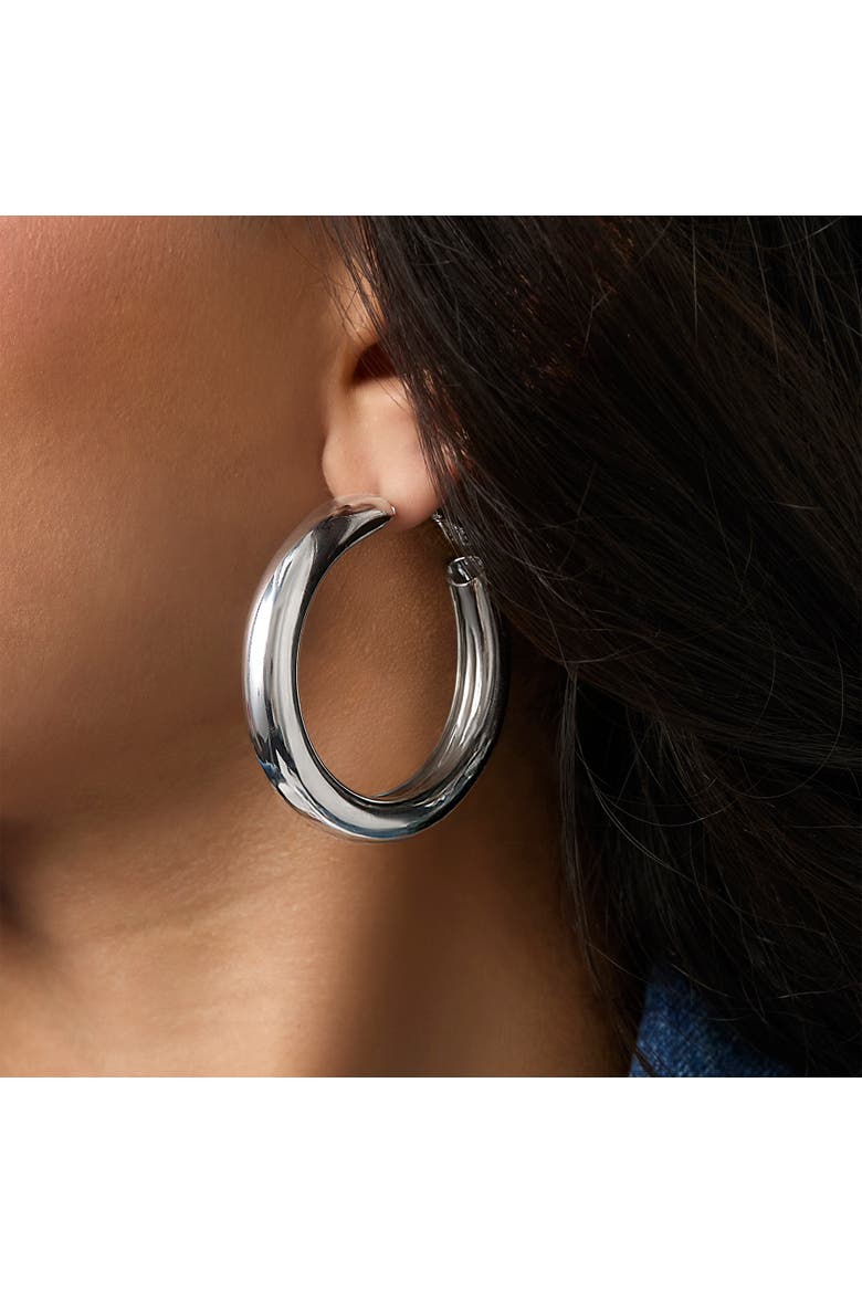 3-Piece Textured Silver-Tone Hoop Earring Set, Alternate, color, Silver