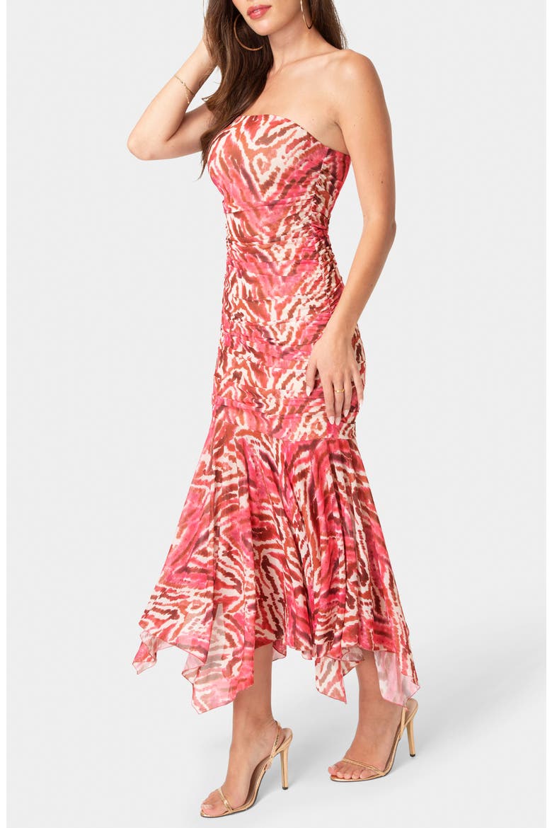 Strapless Handkerchief Hem Powermesh Dress, Alternate, color, PINK