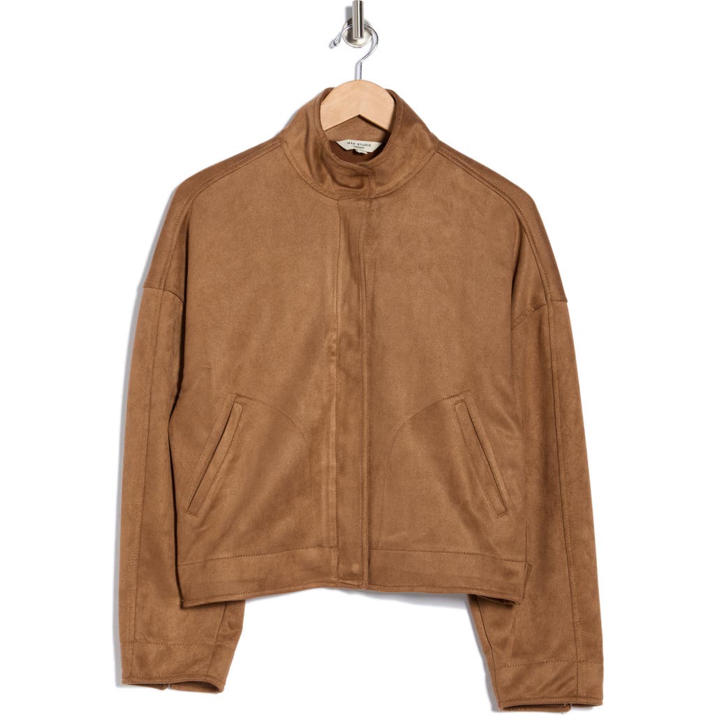 Max Studio Faux Suede Full Zip Jacket In Brown