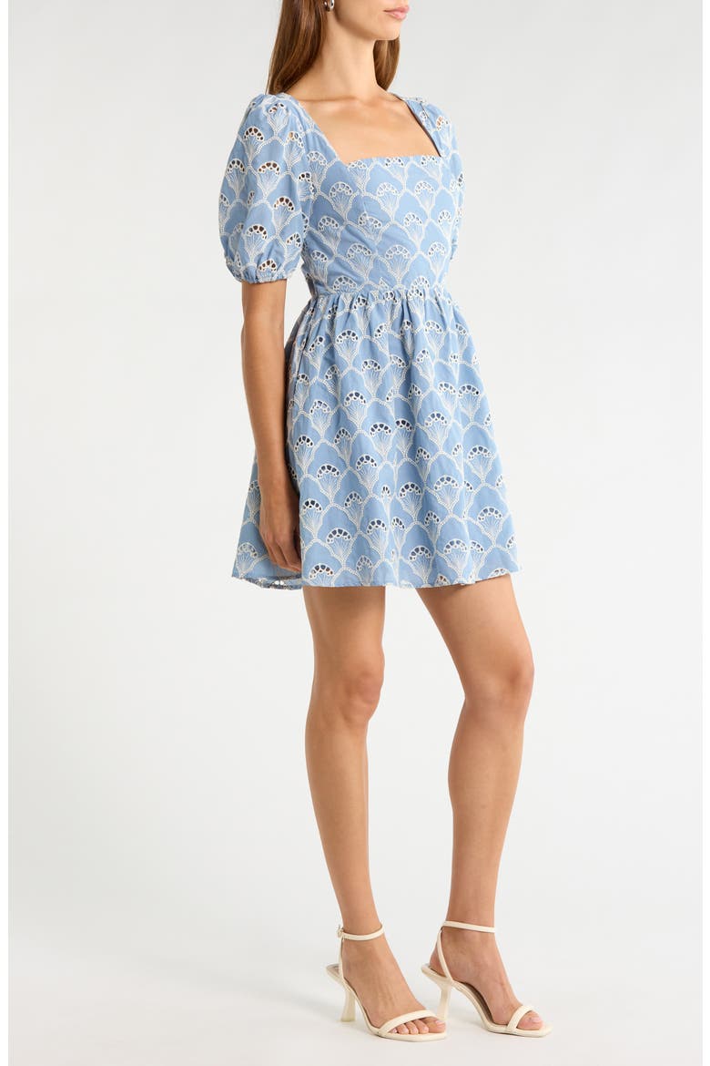 Ivana Eyelet Smocked Minidress, Alternate, color, BLUE-WHITE