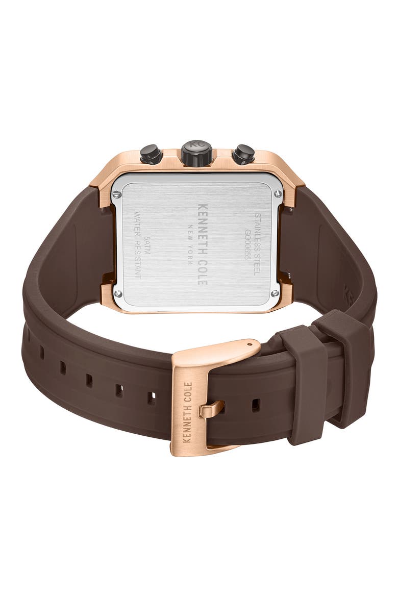 Arlington Automatic Chronograph Silicone Strap Watch, 43mm, Alternate, color, DARK BROWN