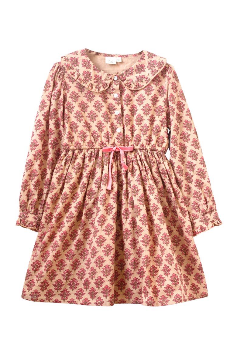 Girls' Long Sleeves Dress with Velvet Tie, Alternate, color, Vintage Pink