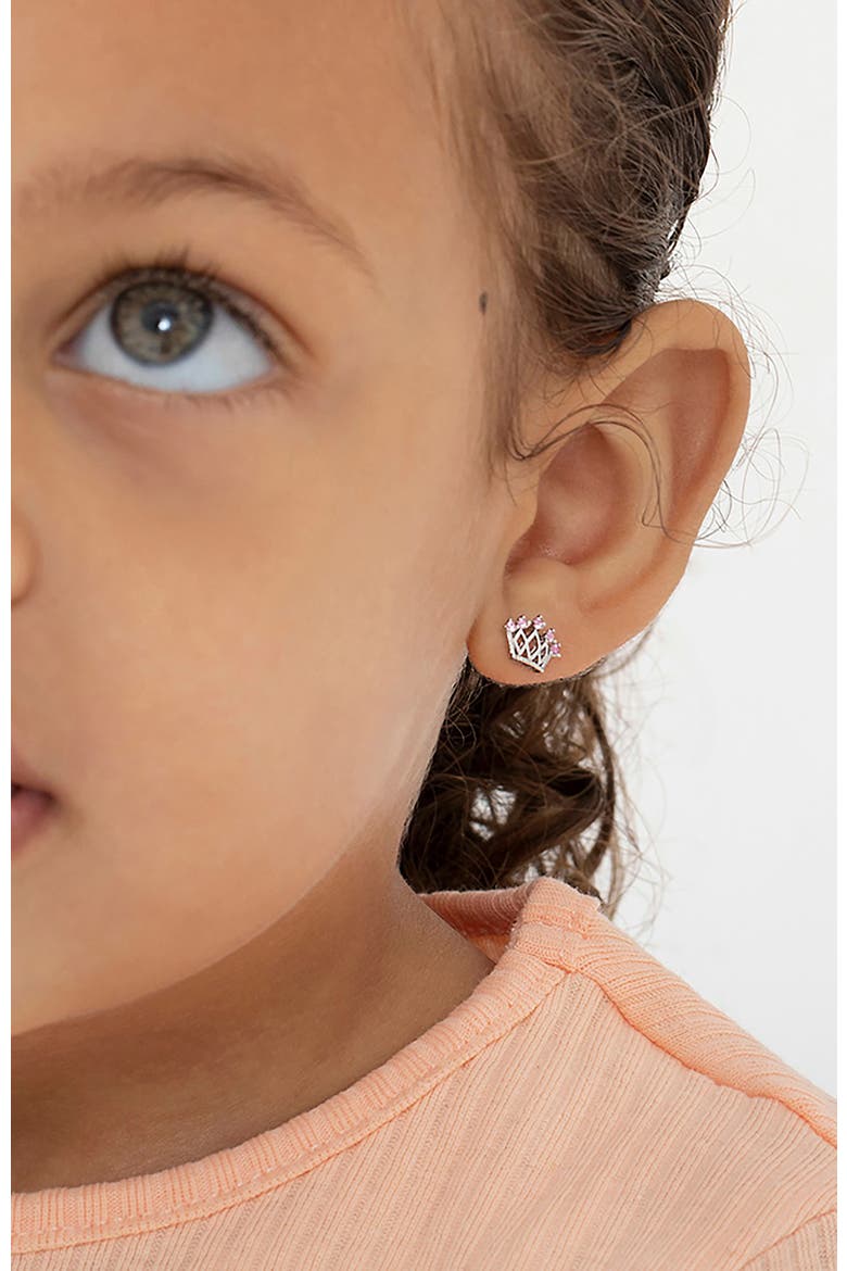 5 Point Cubic Zirconia Crown Earrings, Alternate, color, Pink