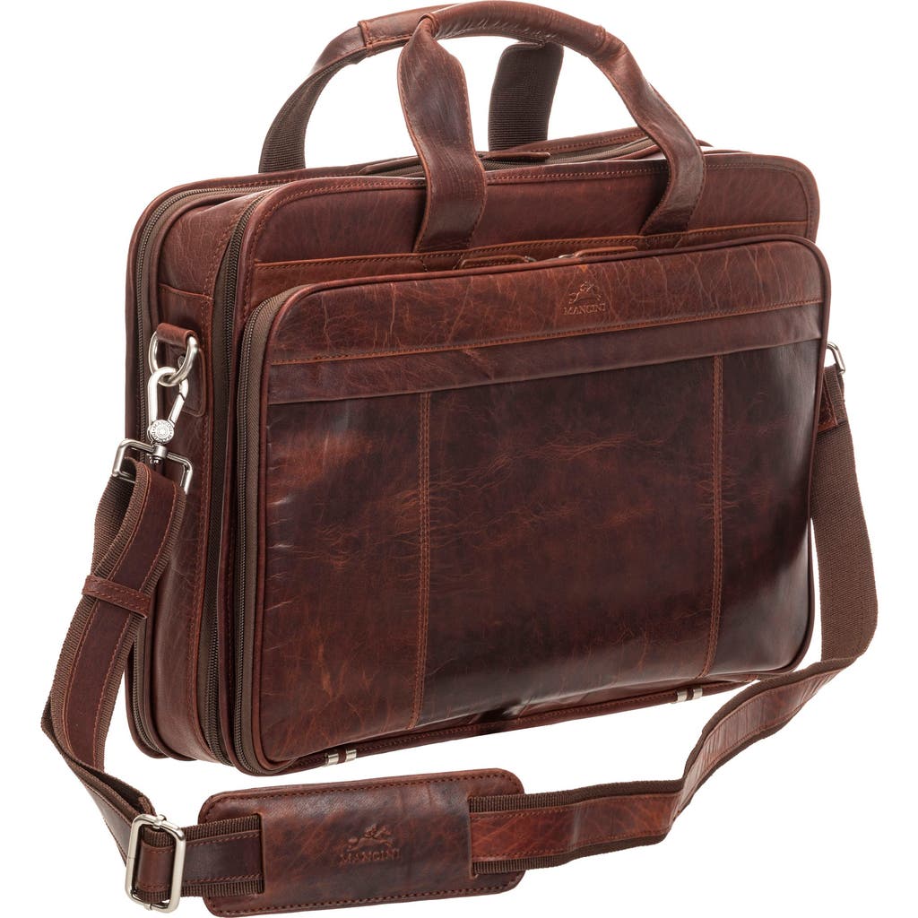 Mancini Double Compartment Leather Briefcase In Brown