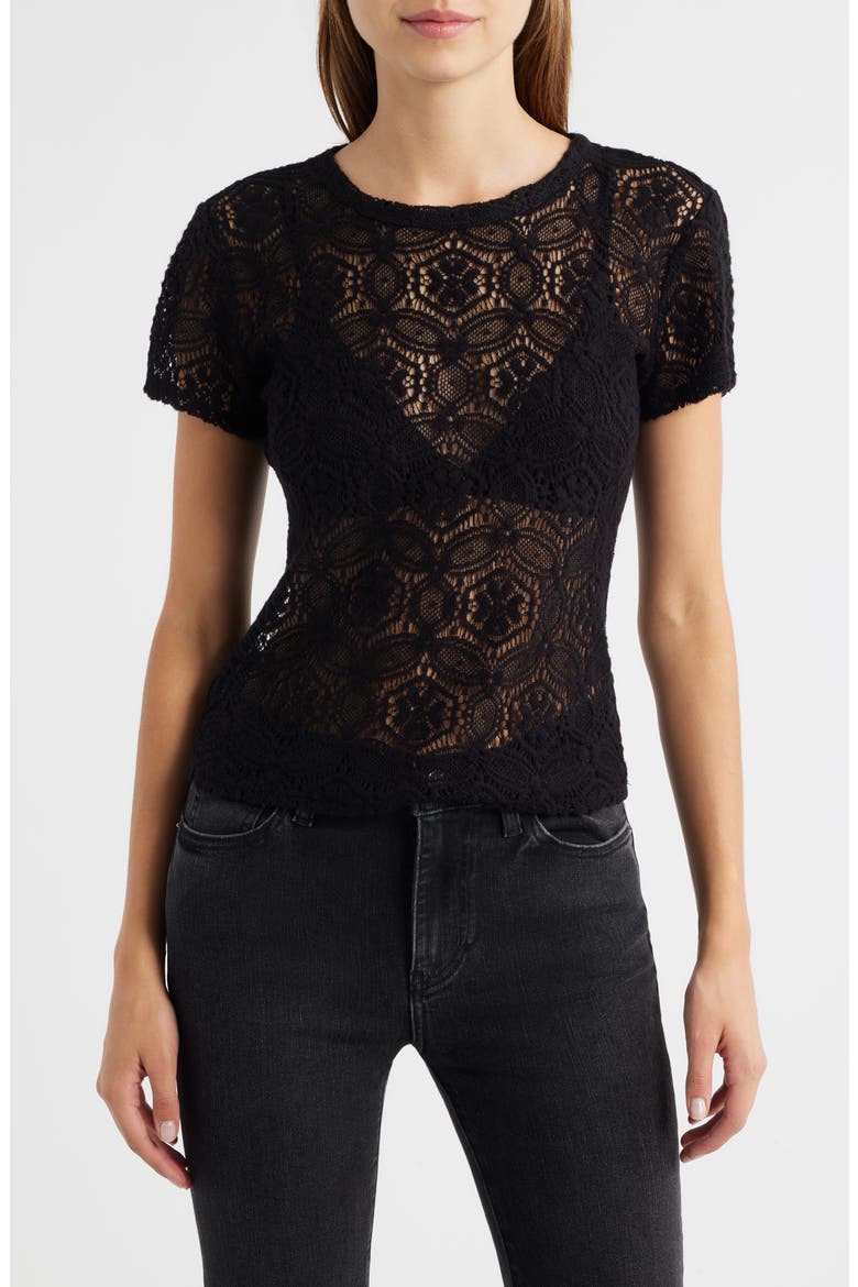 The Lace T-Shirt, Main, color, BLACK