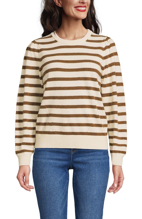 Lands' End Cashmere Puff Sleeve Crew Neck Sweater In Brown