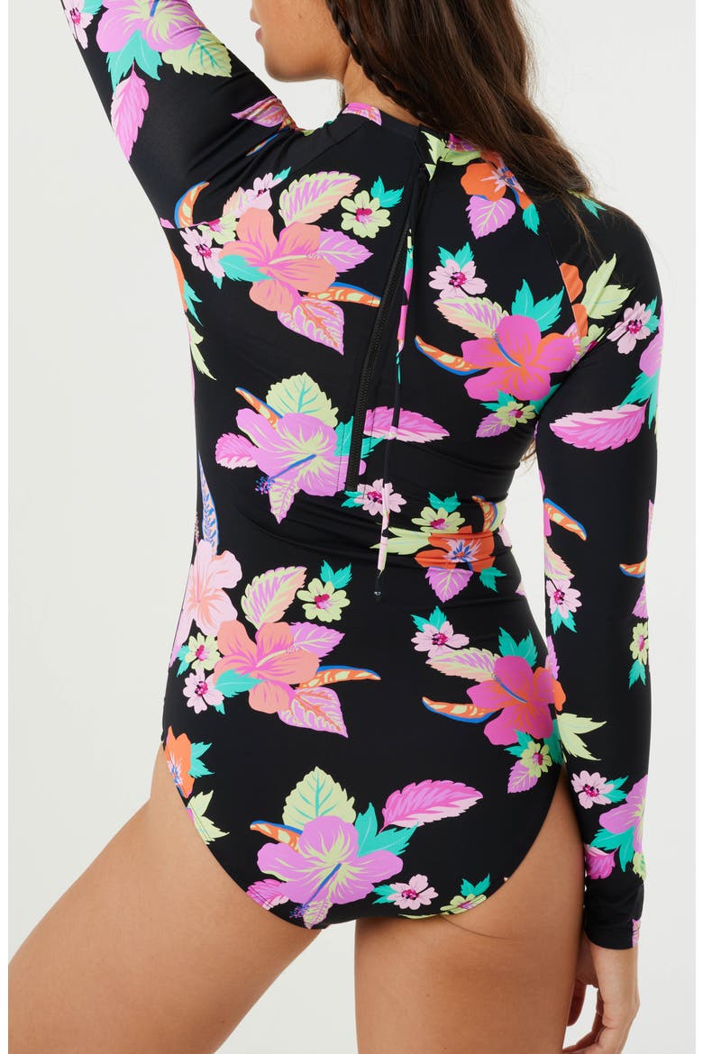Wanderlust Long Sleeve One-Piece Rashguard Swimsuit, Alternate, color, BLACK MULTI