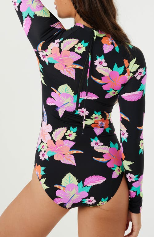 Roxy Wanderlust Long Sleeve One-piece Rashguard Swimsuit In Black Multi