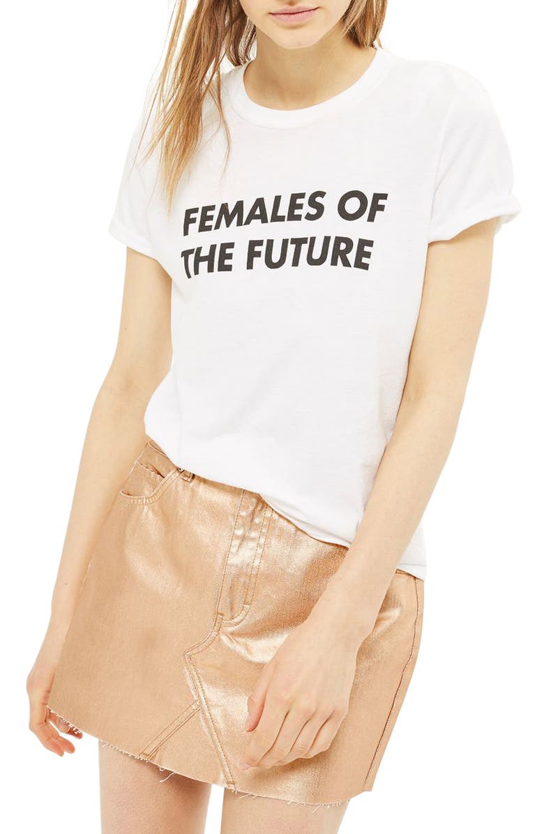 Topshop Moto High Waist Metallic Denim Miniskirt, Main, color, 