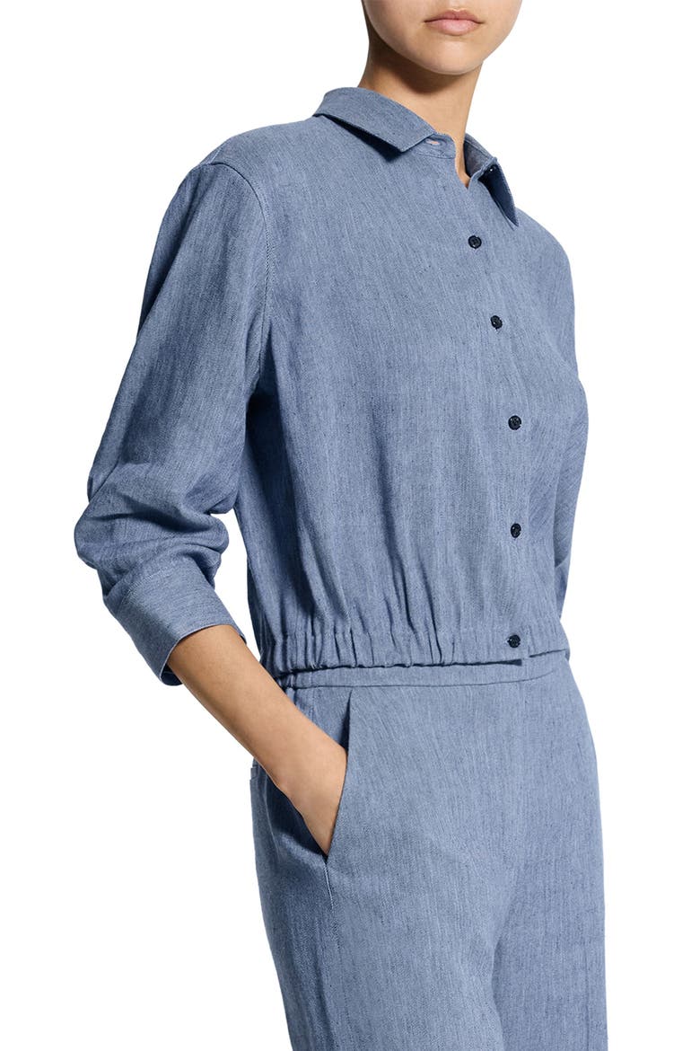 Scrunch Sleeve Chambray Crop Button-Up Top, Alternate, color, LIGHT DENIM - RR4