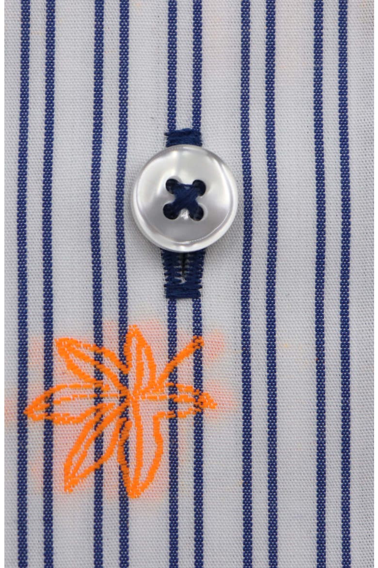Trim Fit Stripe Neon Embroidery Dress Shirt, Alternate, color, WHITE/ BLUE