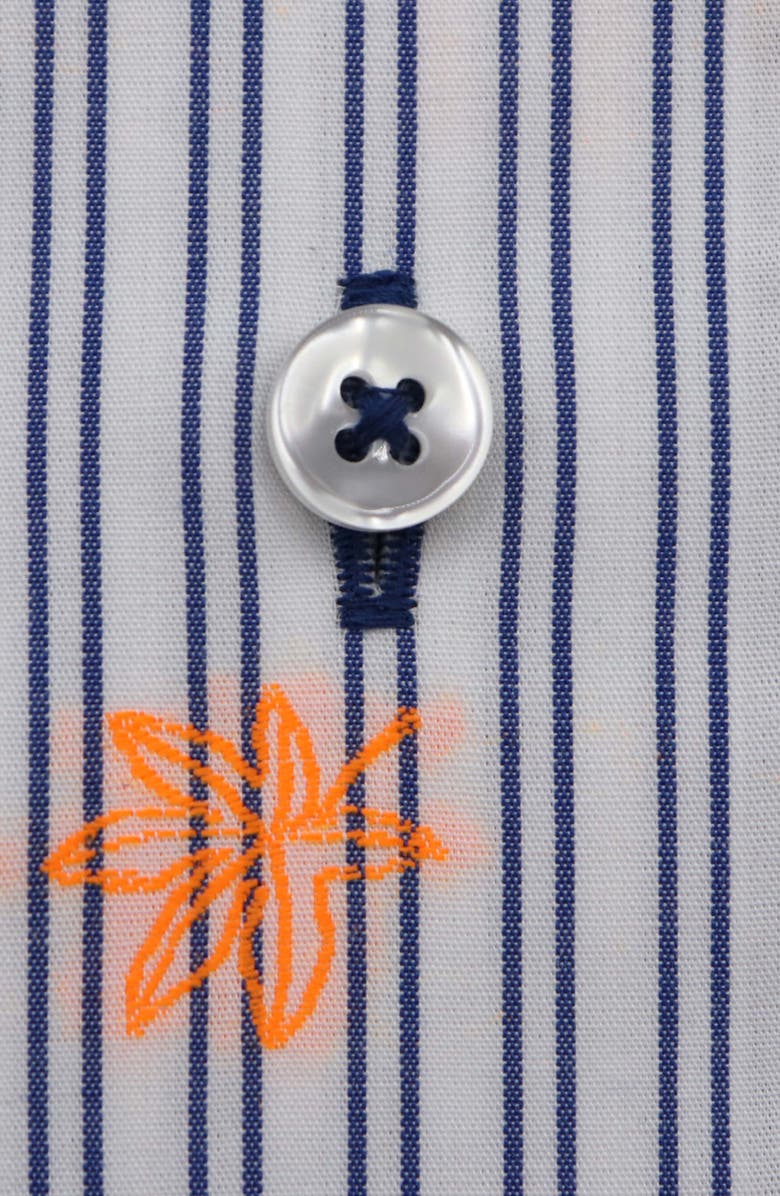 Lorenzo Uomo Trim Fit Stripe Neon Embroidery Dress Shirt, Alternate, color, White/ Blue