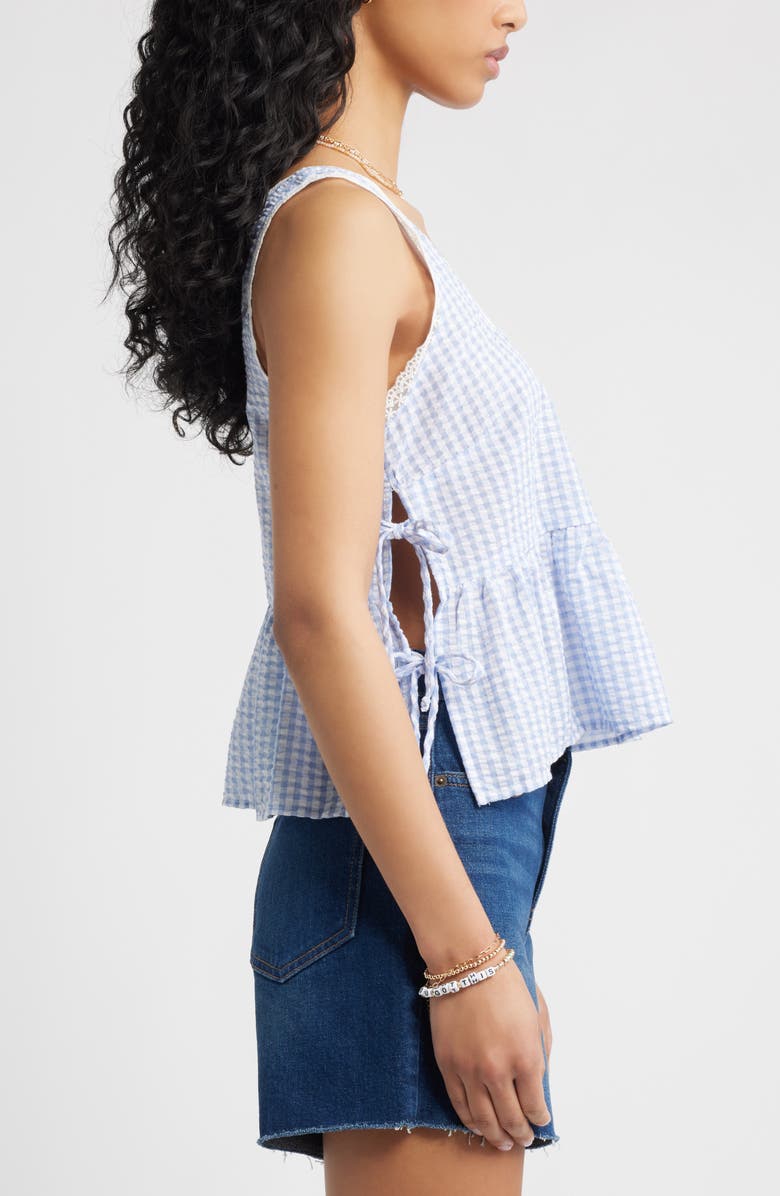 BP. Gingham Side Tie Tank, Alternate, color, Blue Helena Gingham