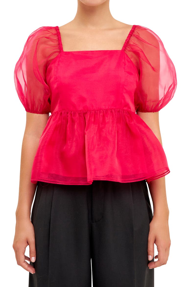 Organza Peplum Top, Alternate, color, BERRY