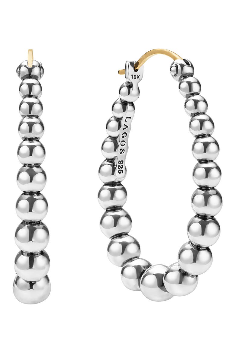 Caviar Bubbly Oval Hoop Earrings, Main, color, STERLING SILVER