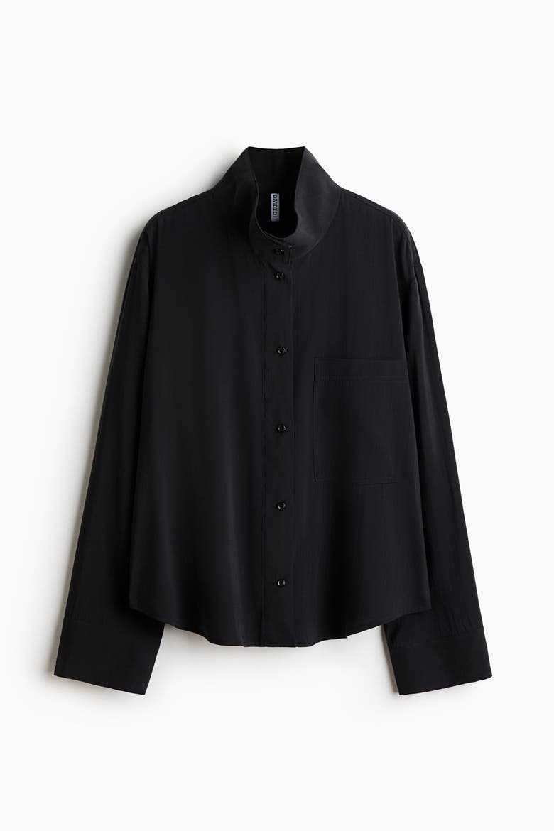 Oversized Shirt With Stand-Up Collar, Alternate, color, Black