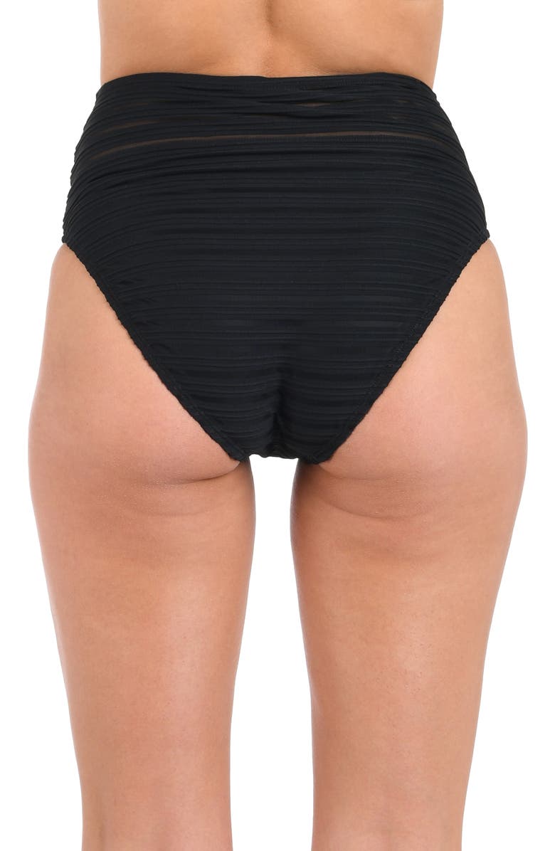 La Blanca Fluid Lines High Waist Bikini Bottoms, Alternate, color, Black