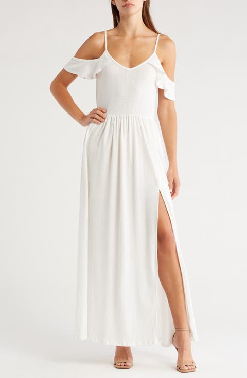 Ruffle Cold Shoulder Maxi Dress