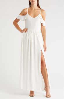 GO COUTURE Ruffle Cold Shoulder Maxi Dress