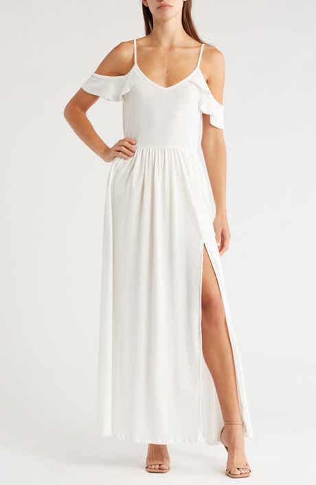 Ruffle Cold Shoulder Maxi Dress