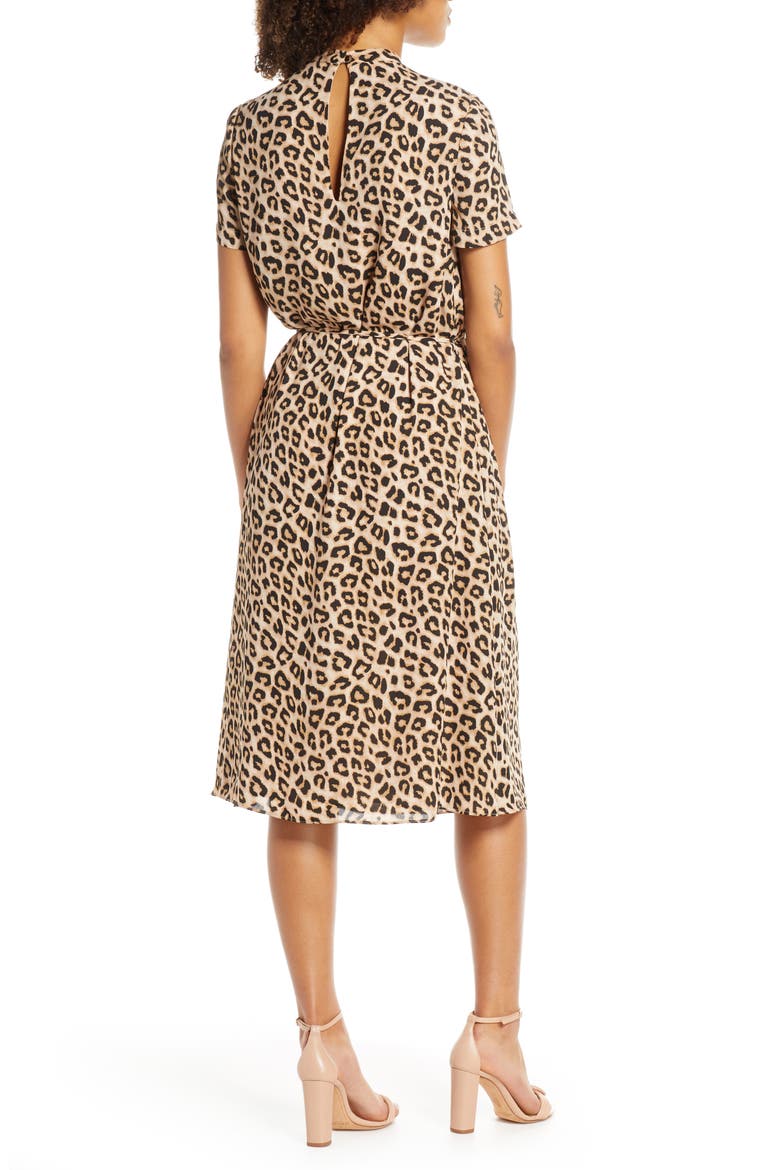Leopard Mock Neck Short Sleeve Dress, Alternate, color, LEOPARD
