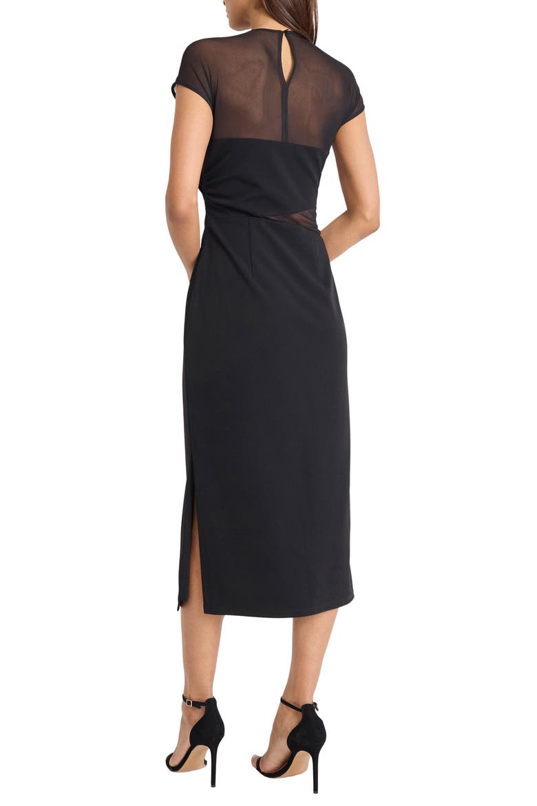 Scuba Crepe Mesh Detail Dress, Alternate, color, BLACK