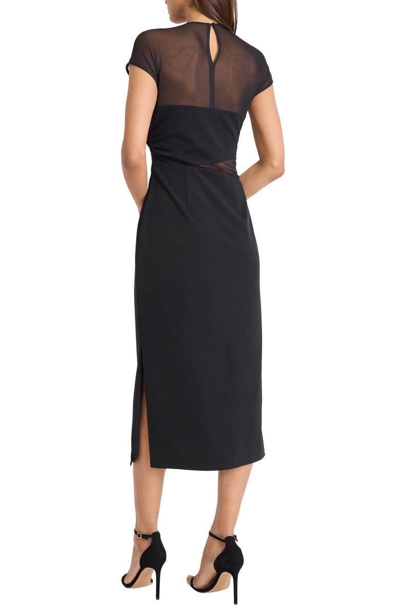 Donna Morgan Scuba Crepe Mesh Detail Dress, Alternate, color, Black