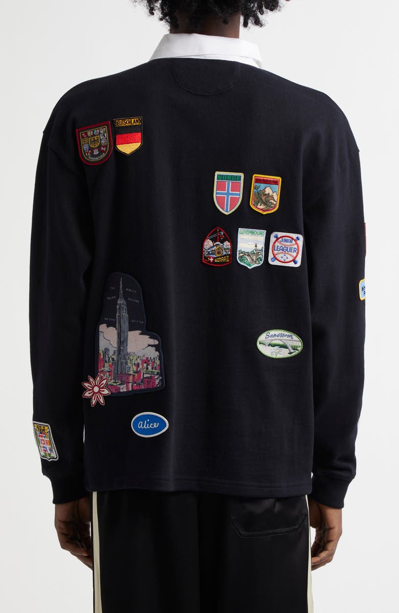 Bode Passport Patch Rugby Shirt, Alternate, color, Black