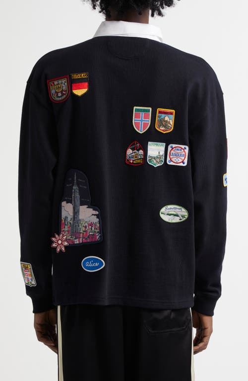 Bode Mens Black Multi-patch Rugby Long-sleeves Regular-fit Cotton-knit Shirt In Black