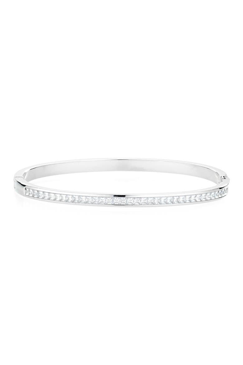 Cubic Zirconia Hinge Bangle, Main, color, CLEAR- SILVER