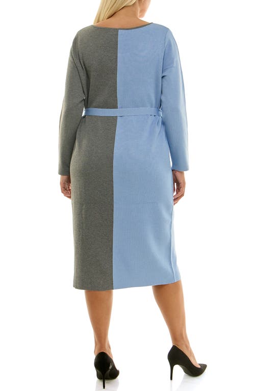 Nina Leonard Boat Neck Long Sleeve Colorblock Sweater Dress In Blue