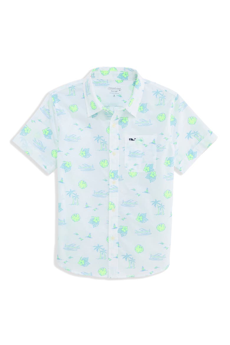 Kids' Print Short Sleeve Button-Up Shirt, Main, color, TROPICAL AIRWAYS