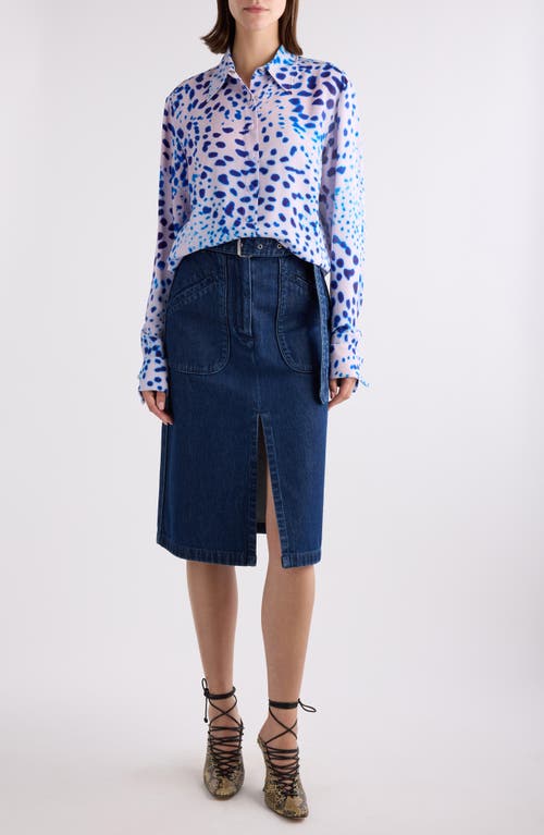 Dries Van Noten Celina Orchid Spot Snap-up Shirt In Blue