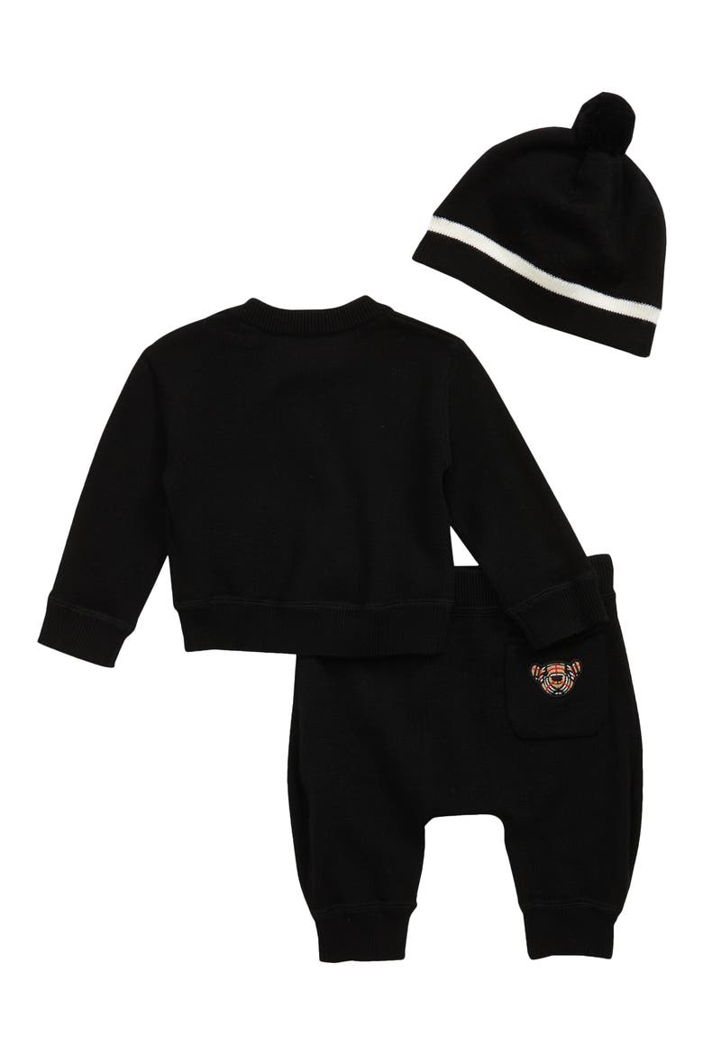 Thomas Bear Appliqué Wool Sweater, Joggers & Hat Set, Alternate, color, BLACK